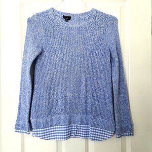 Talbots Blue Pima Cotton Pullover w Layered Gingham Trim at Hem & Cuffs